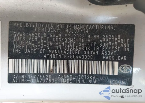 2014 Toyota Camry Se from USA, damaged, VIN 4T1BF1FK7EU440038